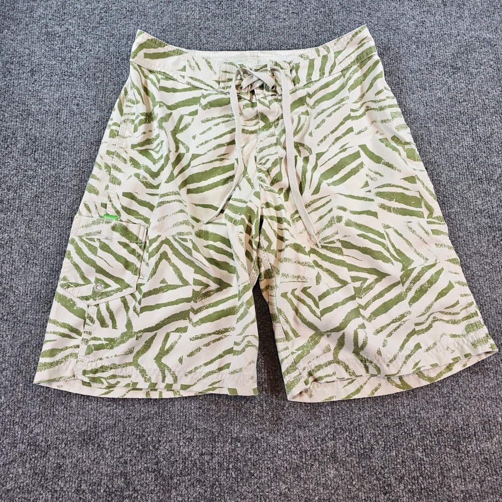 Stussy Mens Size 29 Zebra Print Board Shorts Green Cream Cargo Pocket Surf Skate